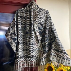 Handmade Sparkling Sequins Wool Embellished Extra Large Shawl Scarf